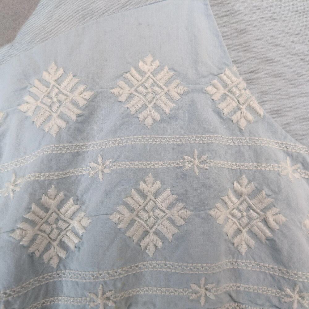 Wonderly Soft Blue Snowflake Embroidered Blouse Top Womens Plus Sz 2X Tassel Tie - Picture 9 of 10